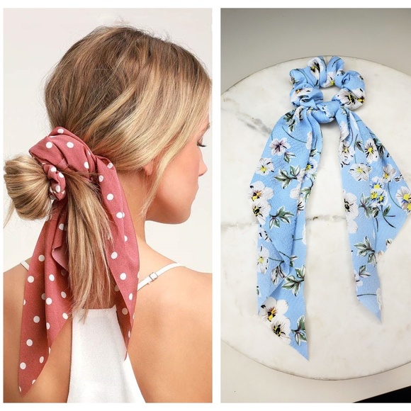 Accessories - !!!!5 for $25 Blue and White Hair Scarf Scrunchies